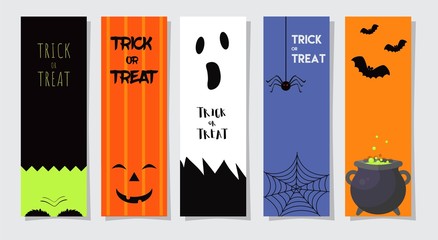 Set Of Happy Halloween Greeting Cards or Flyers. Vector Illustration. Party Invitation Design with Emblem.