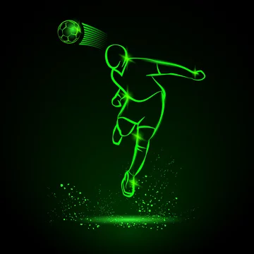 Green neon illustration of soccer player that hitting the ball by his