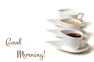 good morning concept with three coffee cups