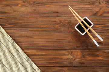 Sushi set on wooden background
