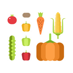 Set of fresh vegetables. Flat style vector illustration