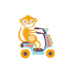 Monkey On A Scooter Stylized Fantastic Illustration