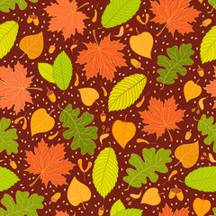 Autumn seamless pattern with seeds and leaves