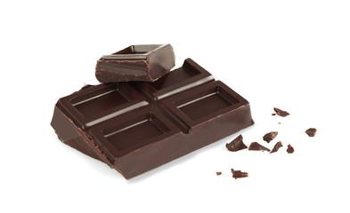 Dark chocolate tiles isolated on white