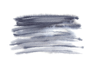 Grey wet brush strokes painted in watercolor on white isolated background