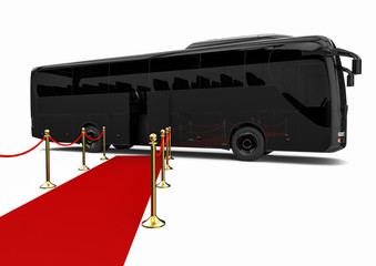  Red carpet Bus / 3D render image representing an luxury bus at the end of a red carpet 