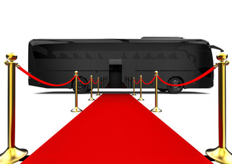  Red carpet Bus / 3D render image representing an luxury bus at the end of a red carpet 