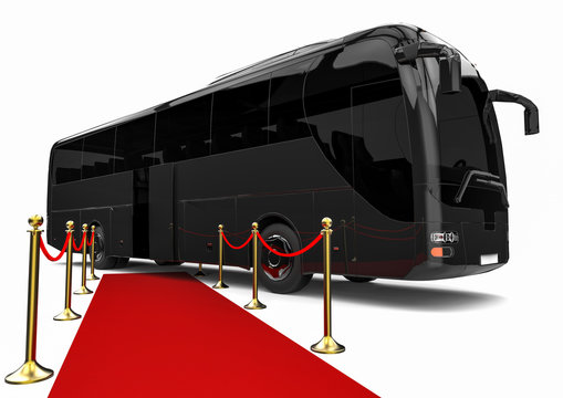 Red carpet Bus / 3D render image representing an luxury bus at the end of a red carpet 