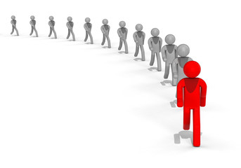  Followers  / 3D render image representing a row of people following a leader
