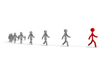  Followers  / 3D render image representing a row of people following a leader