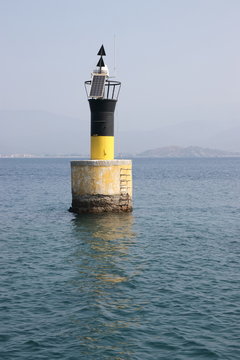 A nautical beacon in the entrance to the port of Fethiye in turkey, 2016