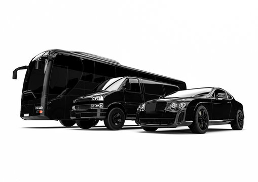 Luxury transportation / 3D render image representing an luxury car hire fleet 