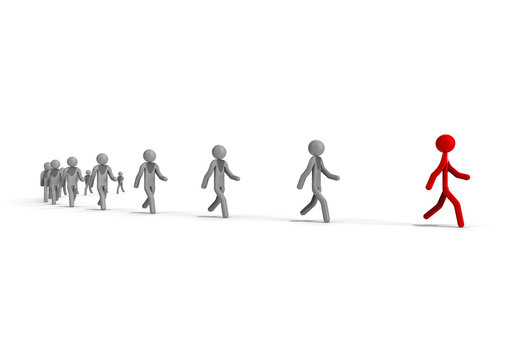  Followers  / 3D render image representing a row of people following a leader