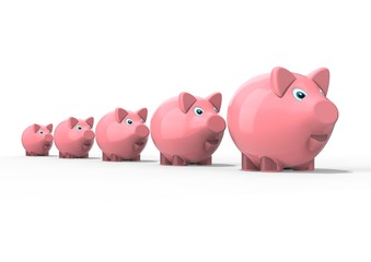  A row of piggy banks / 3D render image representing a row of piggy banks 