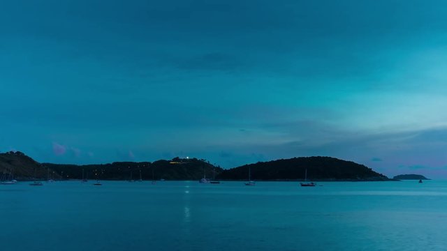 phuket island sunset famous nai harn beach pink glow panorama 4k time lapse thailand
