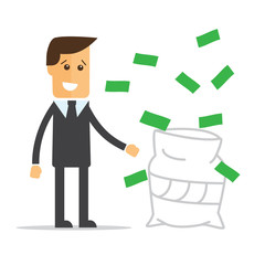 Businessman in a suit catching money vector