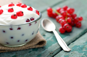 Süßes Dessert mit Johannisbeeren