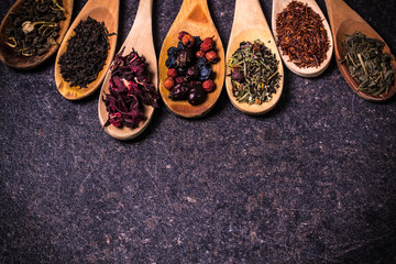 assortment of dry tea. healthy food concept