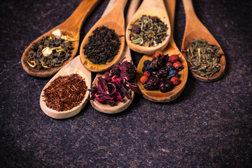 assortment of dry tea. healthy food concept