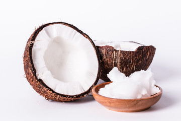 Coconut on wooden table.Vintage filter. Organic healthy food concept.Beauty and SPA concept.