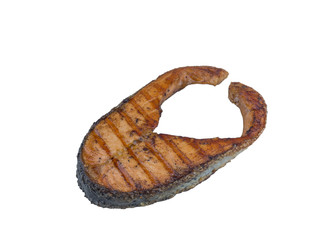Salmon steak grilled isolated on the white background with clipping path