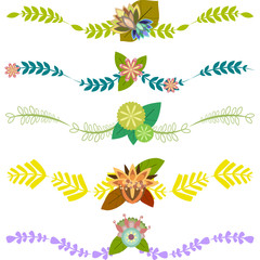 Set of decorative vector borders with leaves and flowers