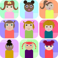Set of rectangle vector icons with cute little girls