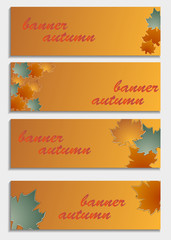 Naklejka na ściany i meble Set of horizontal banners with 3d autumn leaves isolated on ba