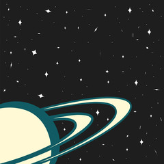 Space background, planet Saturn on a starry background, template for website design, magazine cover or music album, vector illustration of a space style