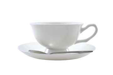 White cup of tea or coffee isolated on white background