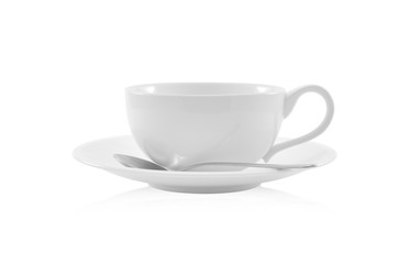 White cup of tea or coffee isolated on white background