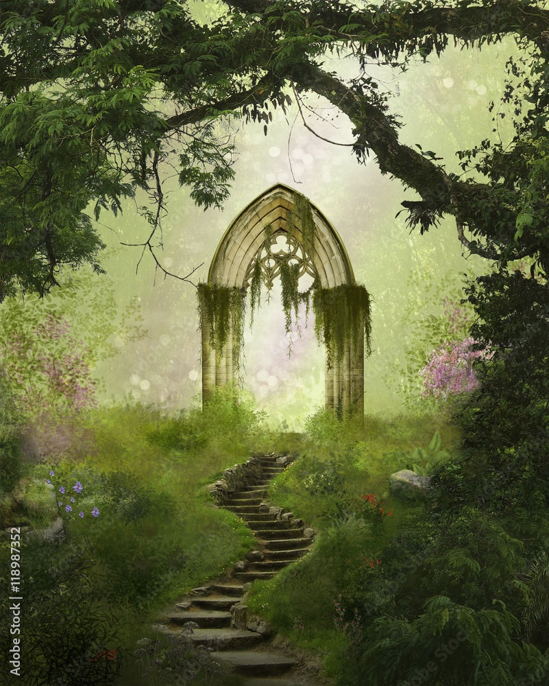 Wall mural fantasy antique gate in the forest