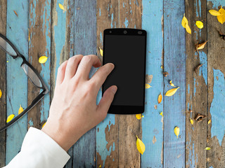 Hand touch smartphone.