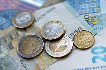 Money euro banknotes and coins. Macro money