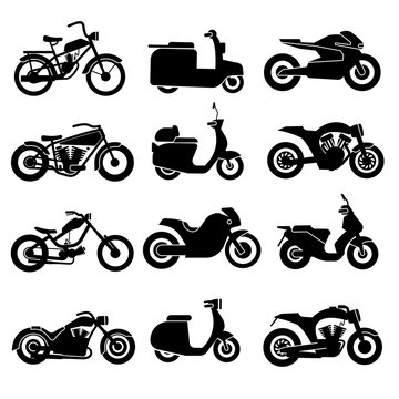 Motorcycle black vector icons set