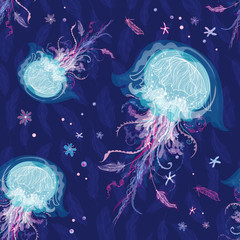Obraz premium Magic Vector Jellyfish Pattern