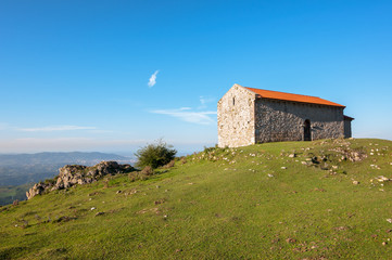Fototapeta na wymiar Chapel of the Magdalena, mount Monsacro, Morcin, Asturias, Spain