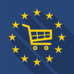 European Union long shadow flag with a shopping cart