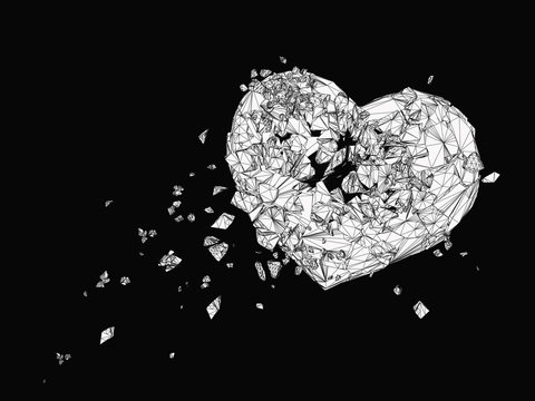 Polygonal  broken heart graphic in black and white