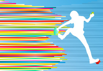 Mountain climbing woman vector abstract background concept with