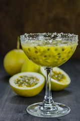Fresh passion fruit juice in glass