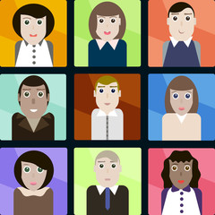 Set of round vector icons with male and female office workers