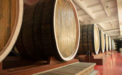 Antique Wine Cellar with Rusty Wooden Barrels