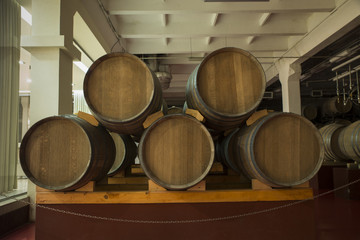 Antique Wine Cellar with Rusty Wooden Barrels