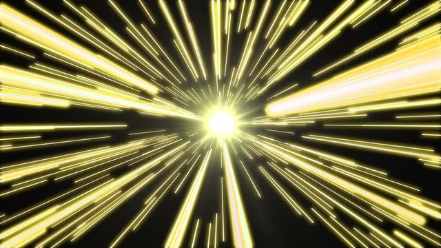 Stars flying past at high speed, with a bright white light at the end. Yellow version. Seamlessly loopable animation.