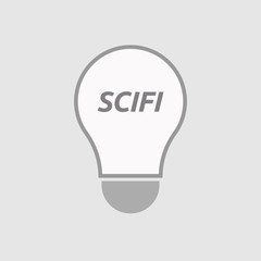 Isolated line art light bulb icon with    the text SCIFI