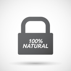 Isolated closed lock pad icon with    the text 100% NATURAL