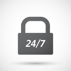 Isolated closed lock pad icon with    the text 24/7