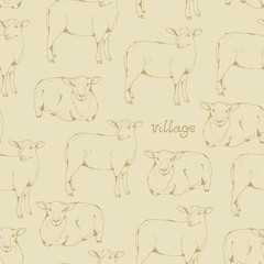 Seamless beige pattern with sheep