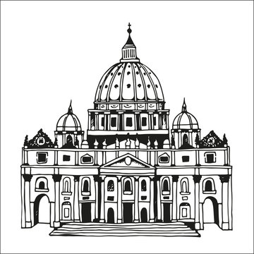 black and white st peter's basilica drawing clip art preview